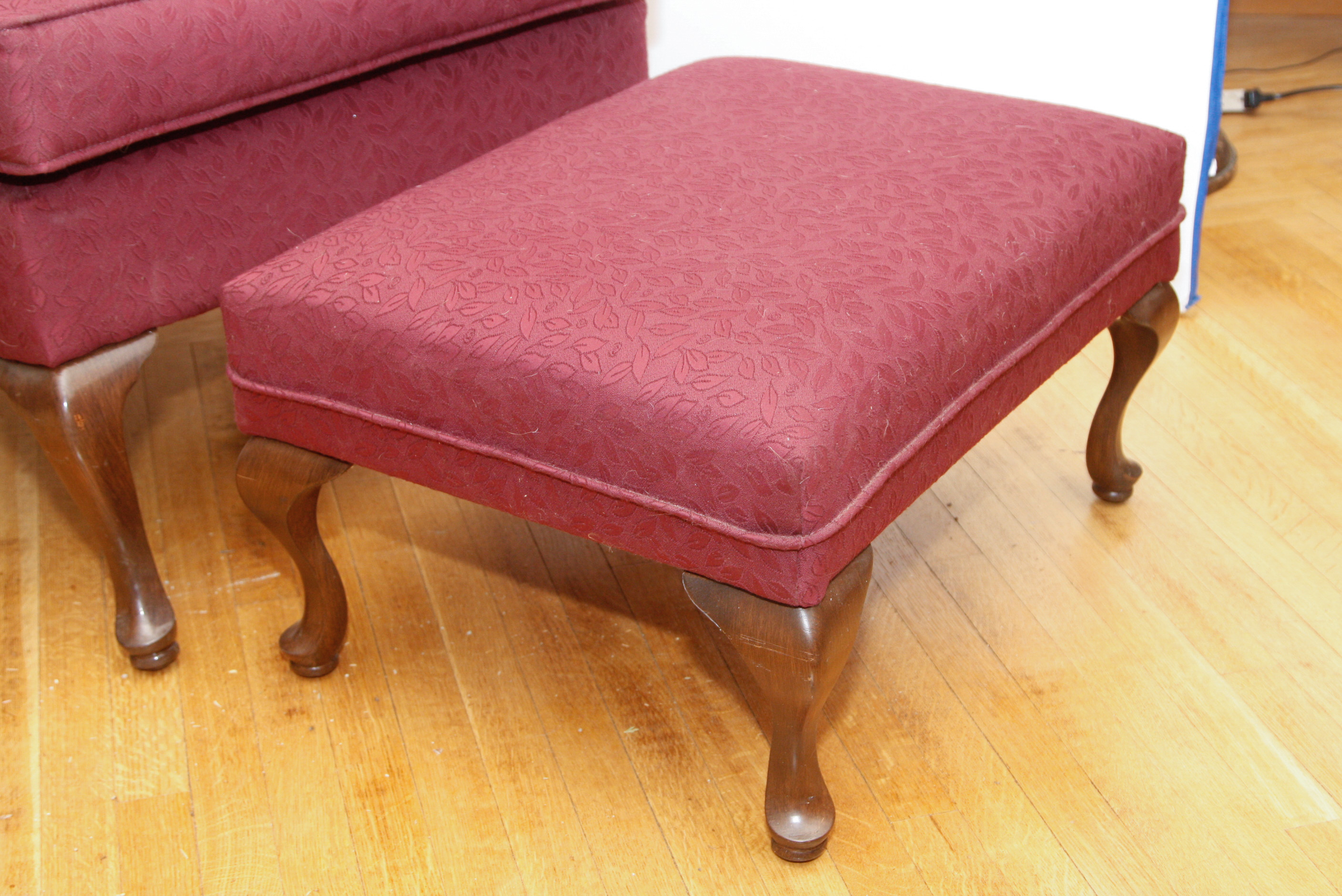 Queen Anne Style Wingback Chair and Ottoman