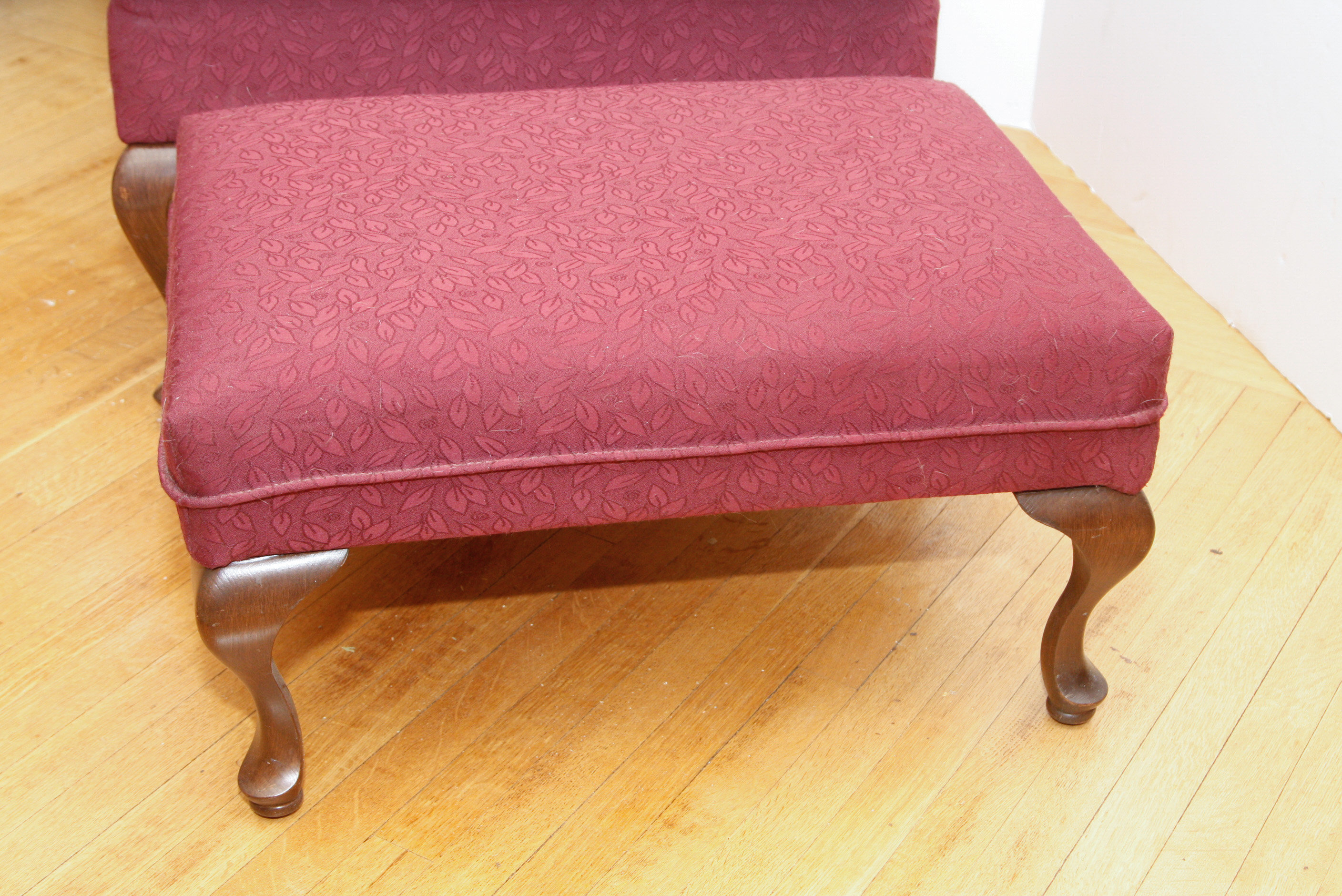 Queen Anne Style Wingback Chair and Ottoman