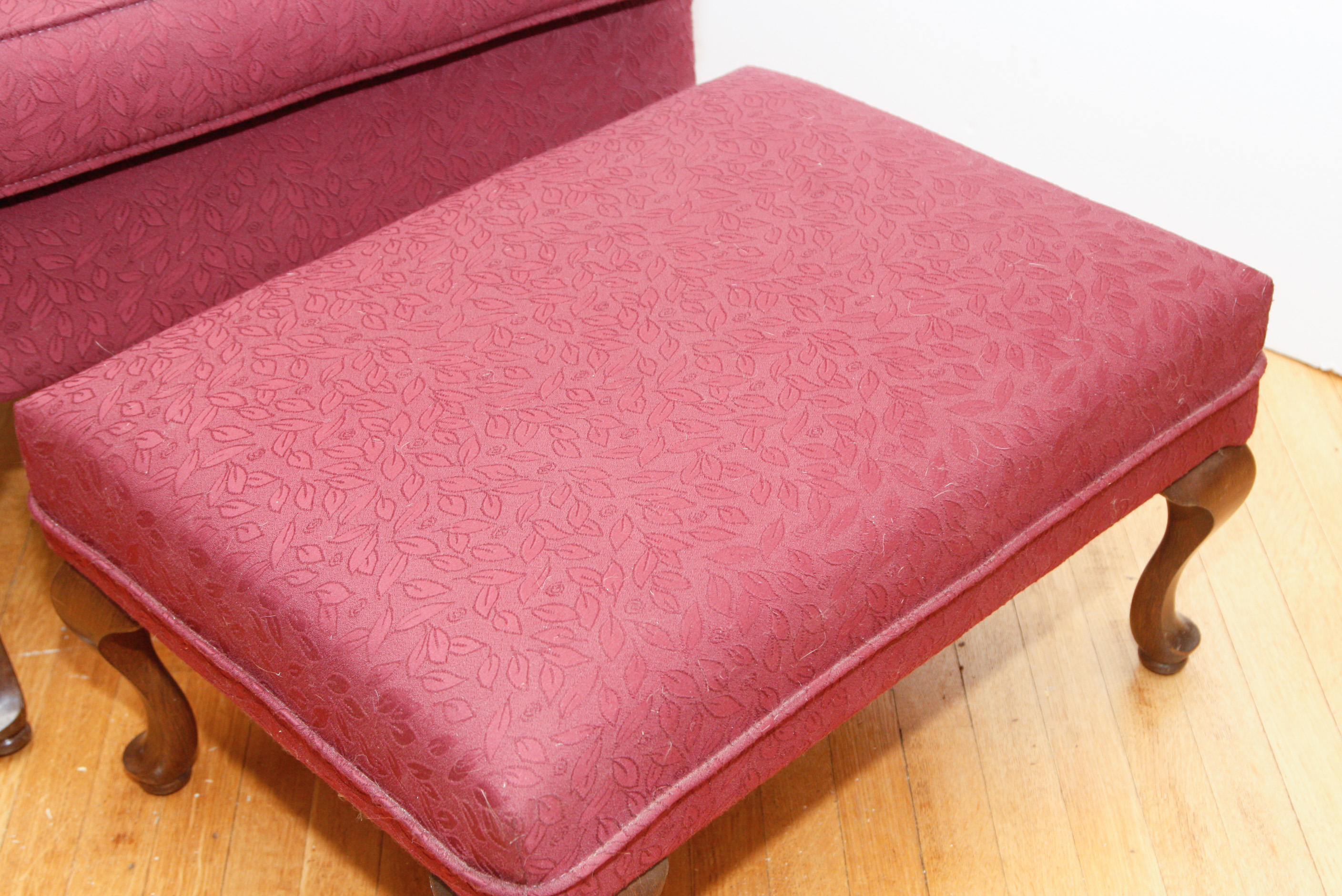 Queen Anne Style Wingback Chair and Ottoman