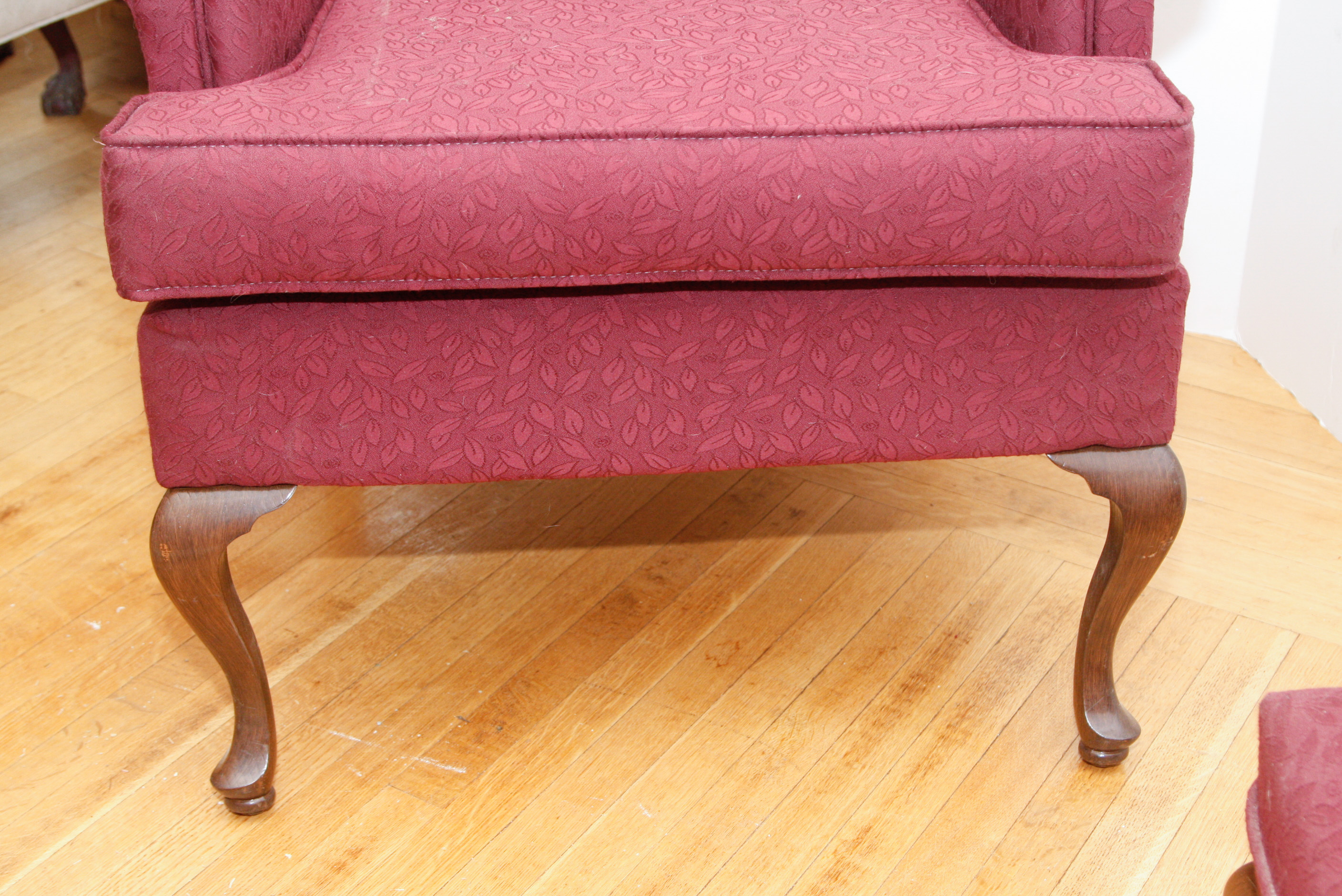 Queen Anne Style Wingback Chair and Ottoman