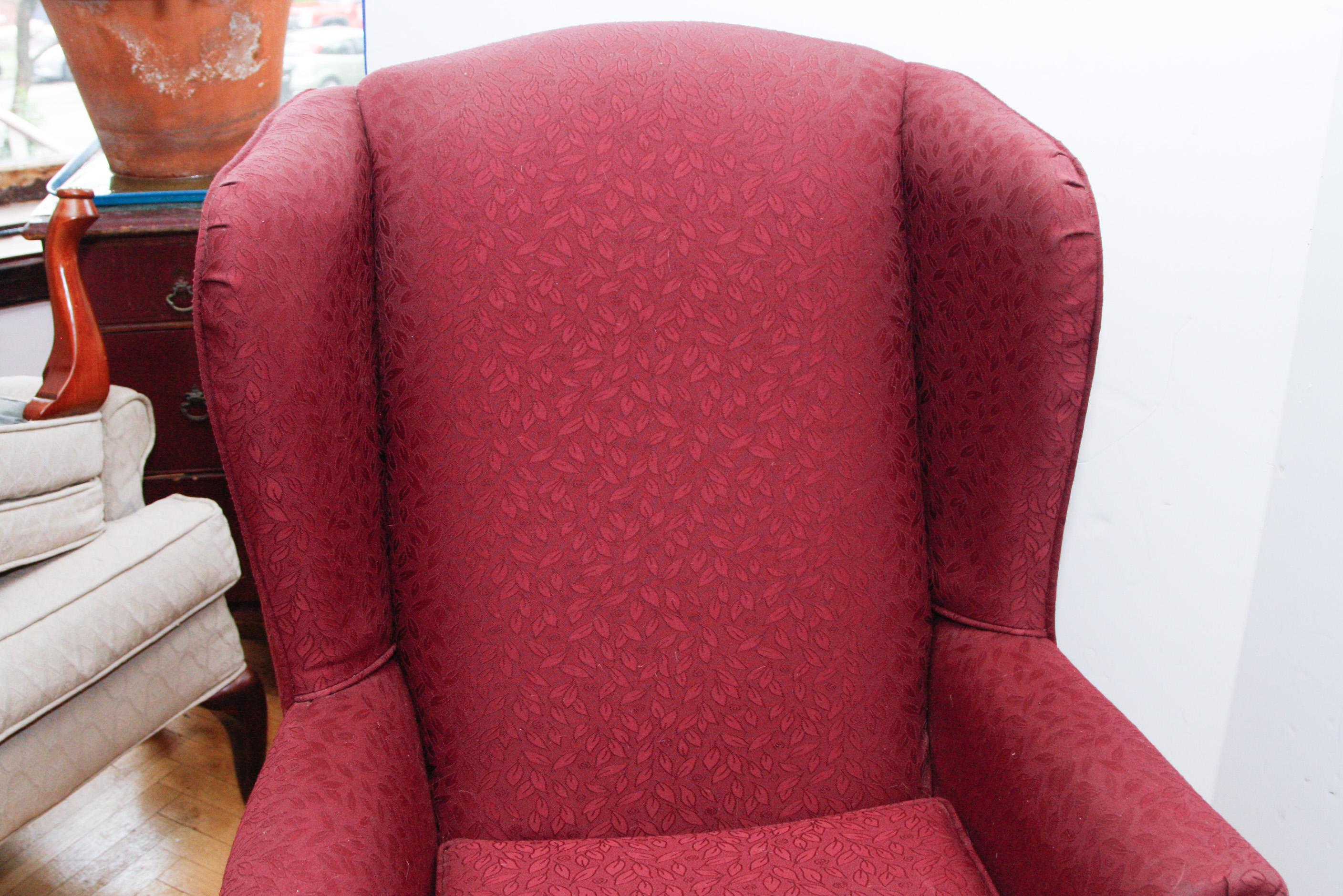 Queen Anne Style Wingback Chair and Ottoman