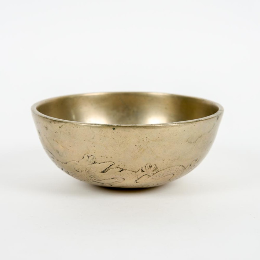 Chinese Heavy Brass Etched Dragon Bowl