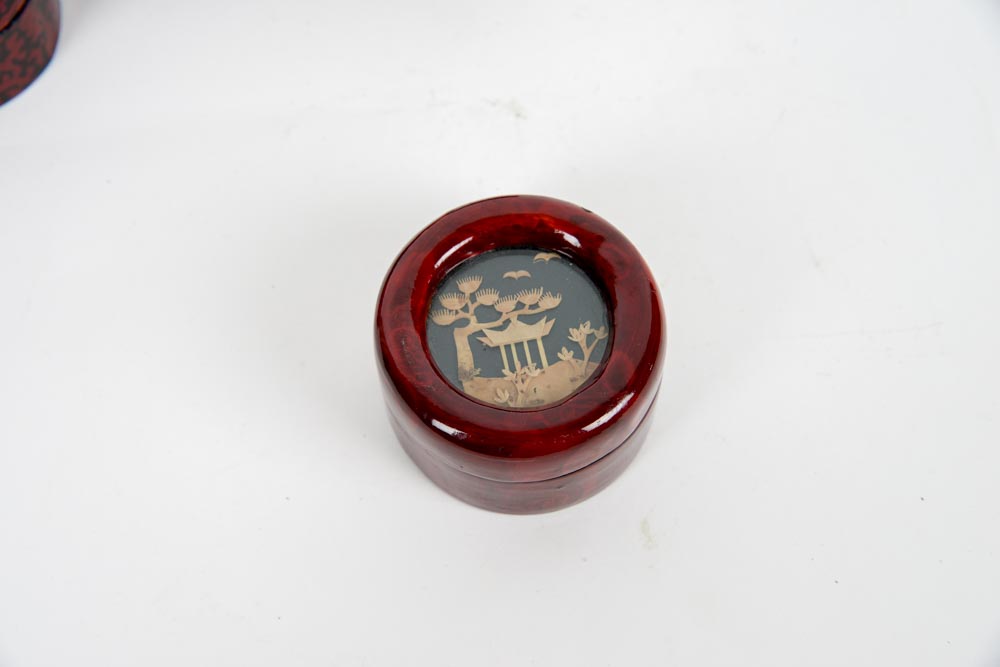 Set of Three Chinese Cork Art Wooden Lacquered Boxes