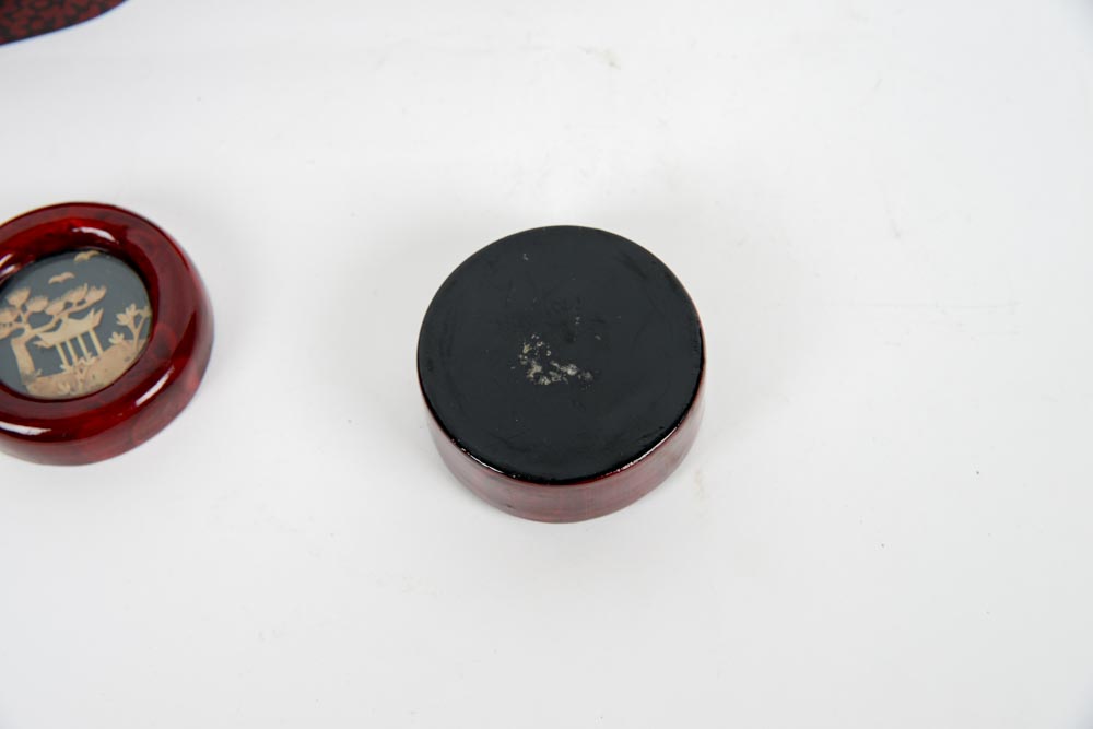 Set of Three Chinese Cork Art Wooden Lacquered Boxes