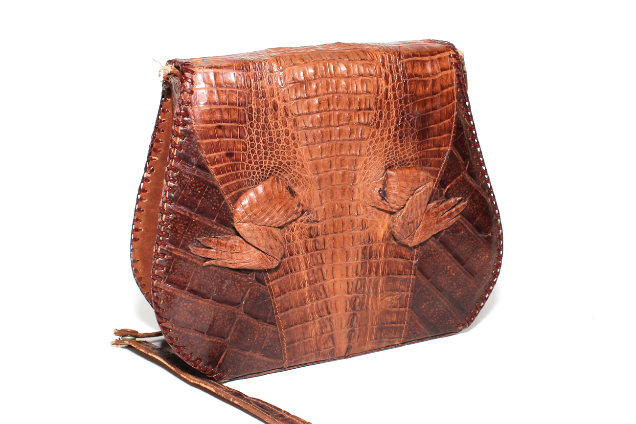 1940s S&S Genuine Taxidermy Alligator Handbag from Cuba