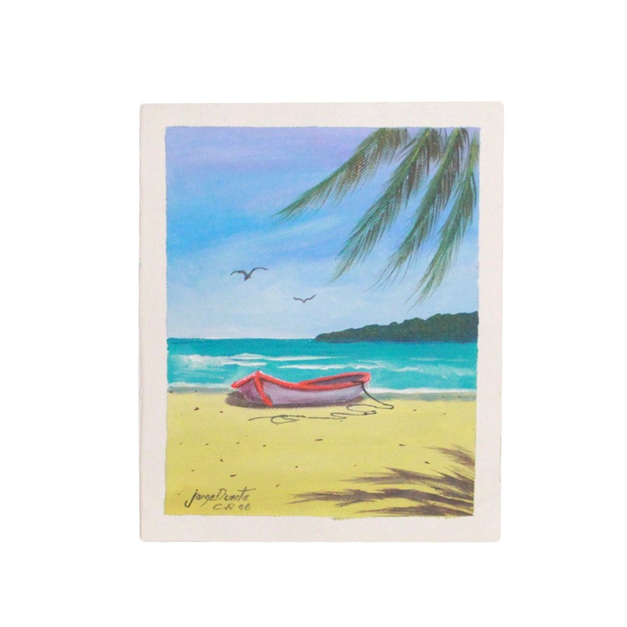 Jorge Duarte 1990s Acrylic on Canvas of Tropical Maritime Scene