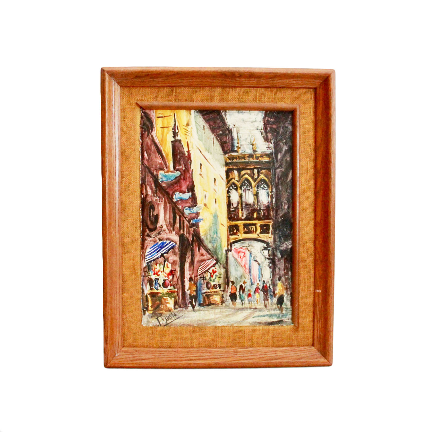 Mid Century Oil on Board of European Cityscape