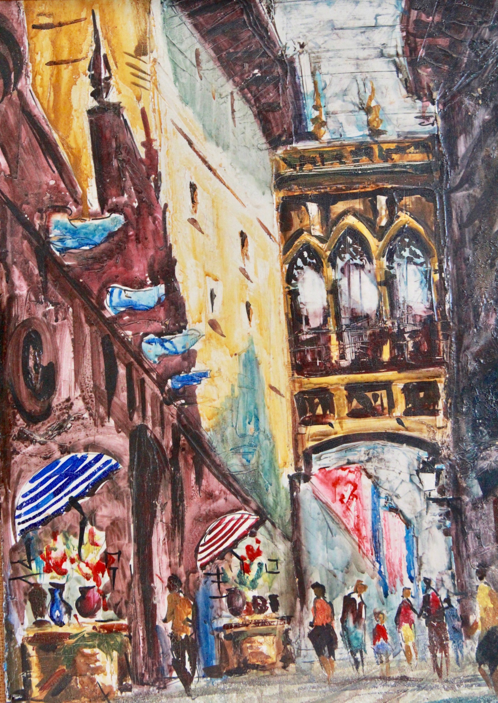 Mid Century Oil on Board of European Cityscape