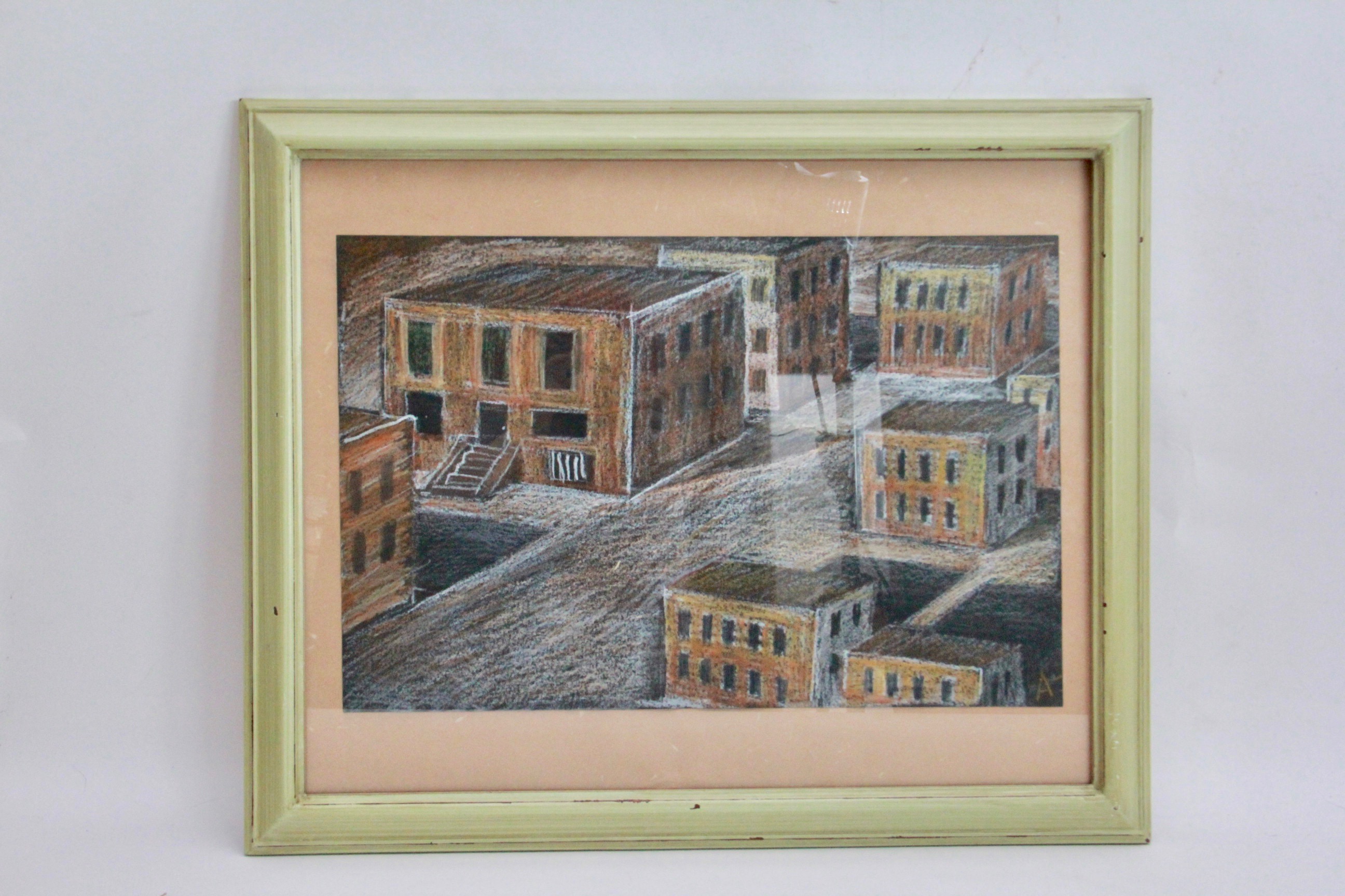 Pastel Cityscape and After Salvador Dalí Reproduction Print "Rod and Gun"