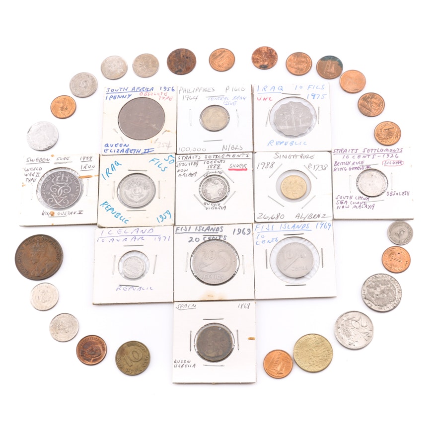 Group of 36 Different Foreign Coins