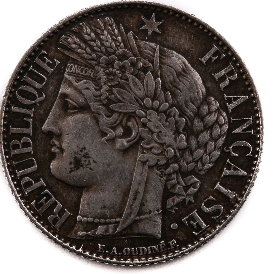 1895 One Franc Silver Coin from France