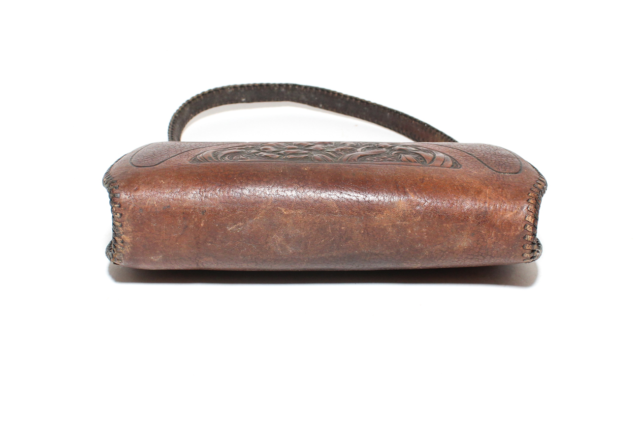 Art Deco "Meeker Made" Tooled Leather and Silver Handbag