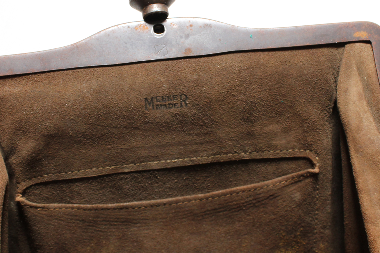 Art Deco "Meeker Made" Tooled Leather and Silver Handbag