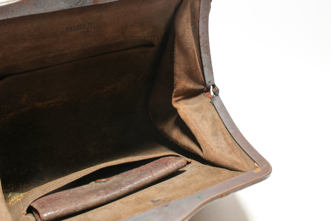 Art Deco "Meeker Made" Tooled Leather and Silver Handbag