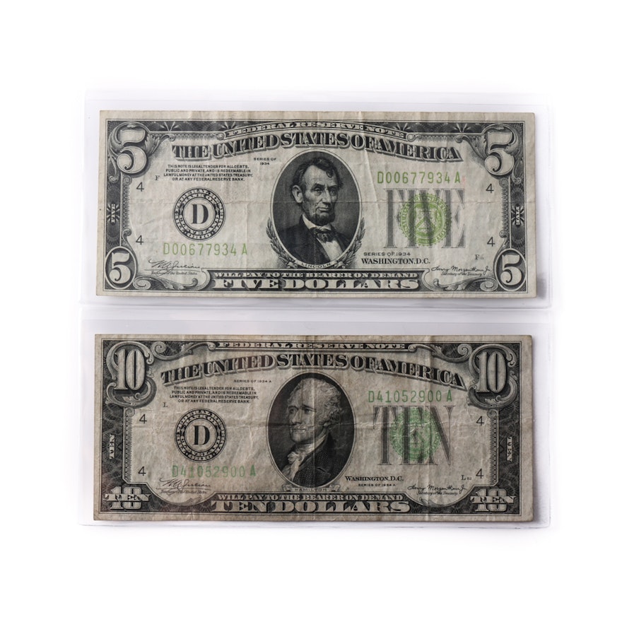 1934 Five and Ten Dollar Federal Reserve Notes