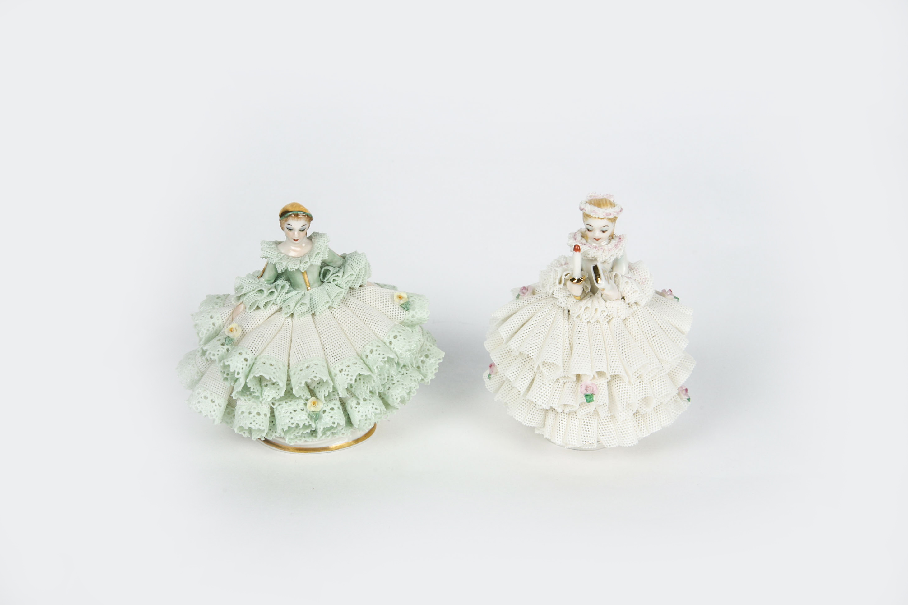 Two Vintage Irish Dresden Porcelain Lace Figurines "Pamela" and " Communion Girl"