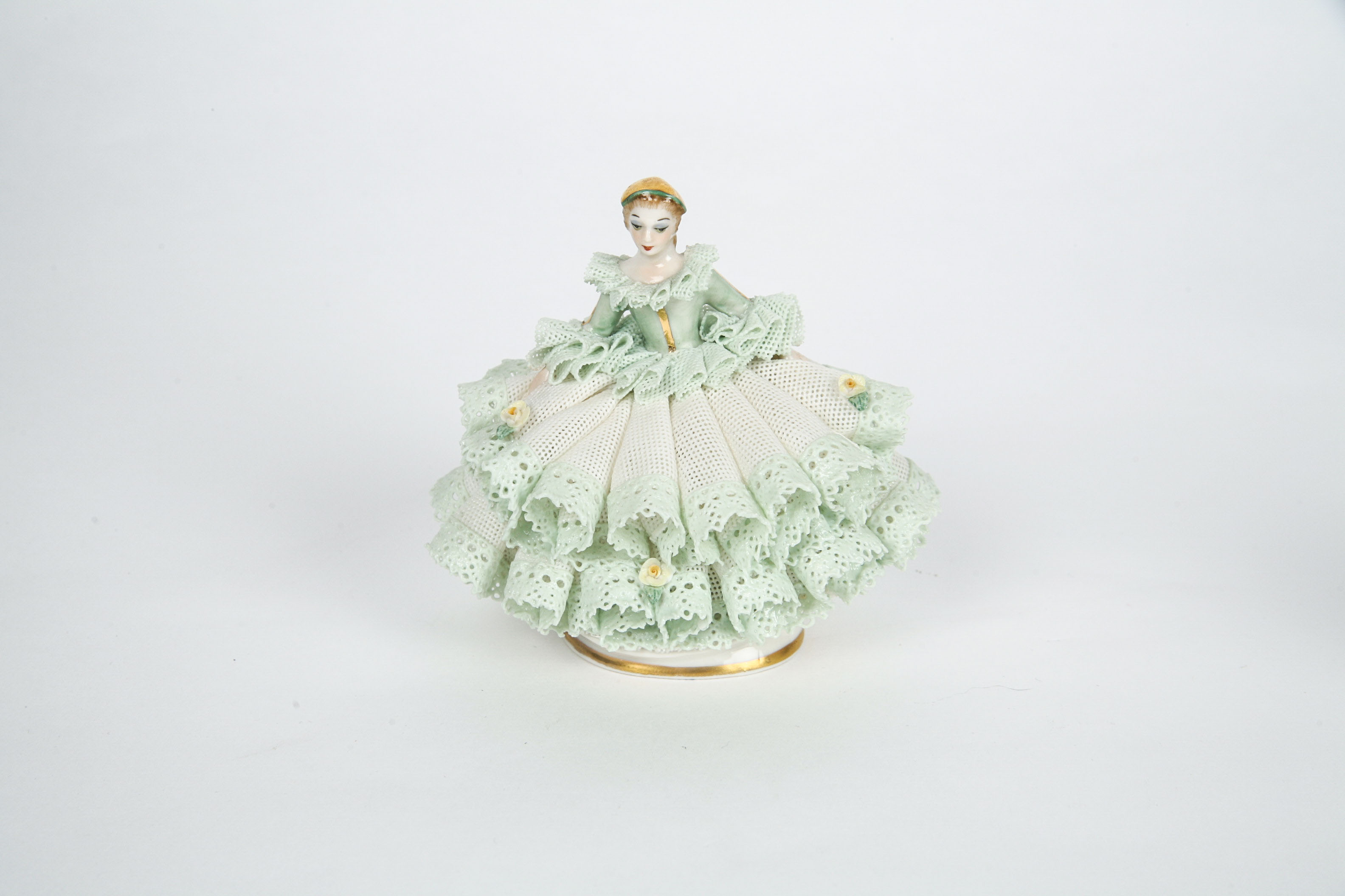 Two Vintage Irish Dresden Porcelain Lace Figurines "Pamela" and " Communion Girl"