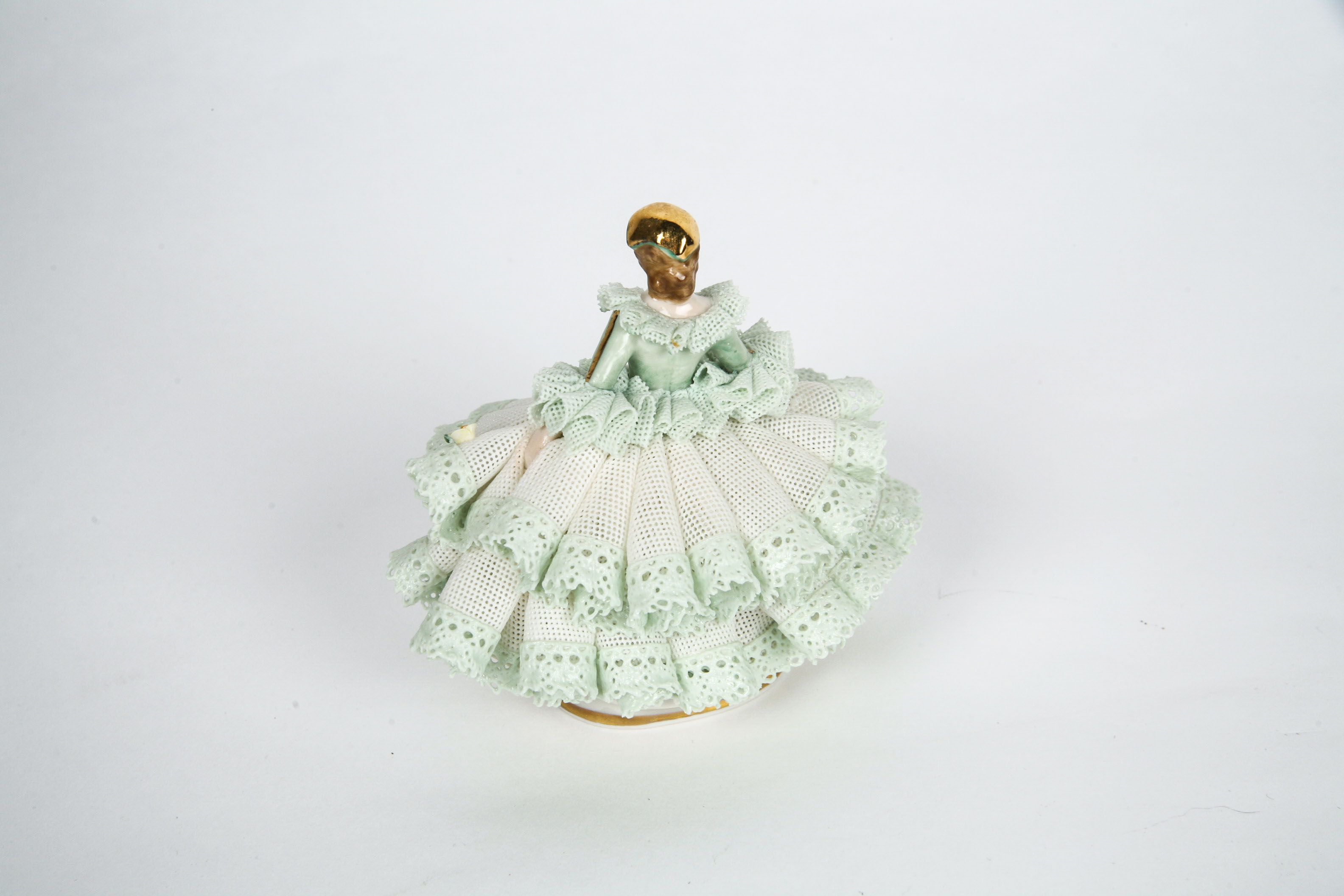 Two Vintage Irish Dresden Porcelain Lace Figurines "Pamela" and " Communion Girl"