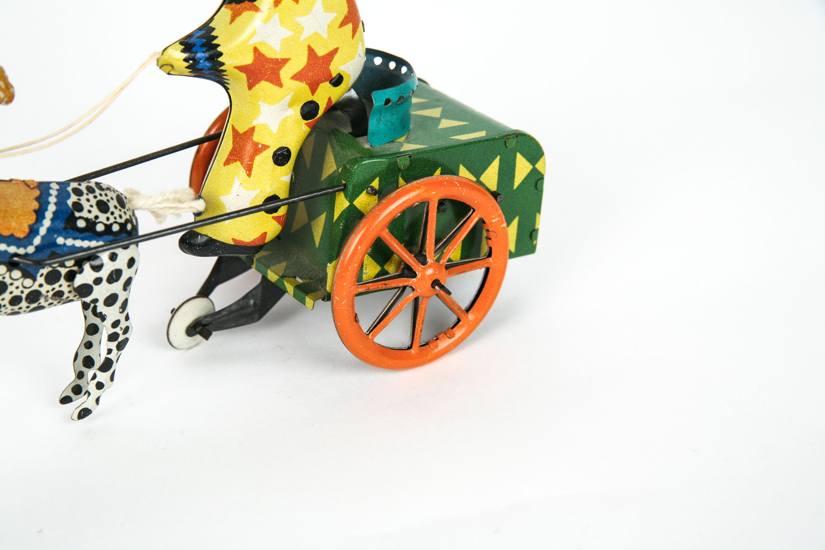 Vintage Tin Wind Up Clown Chariot Toy