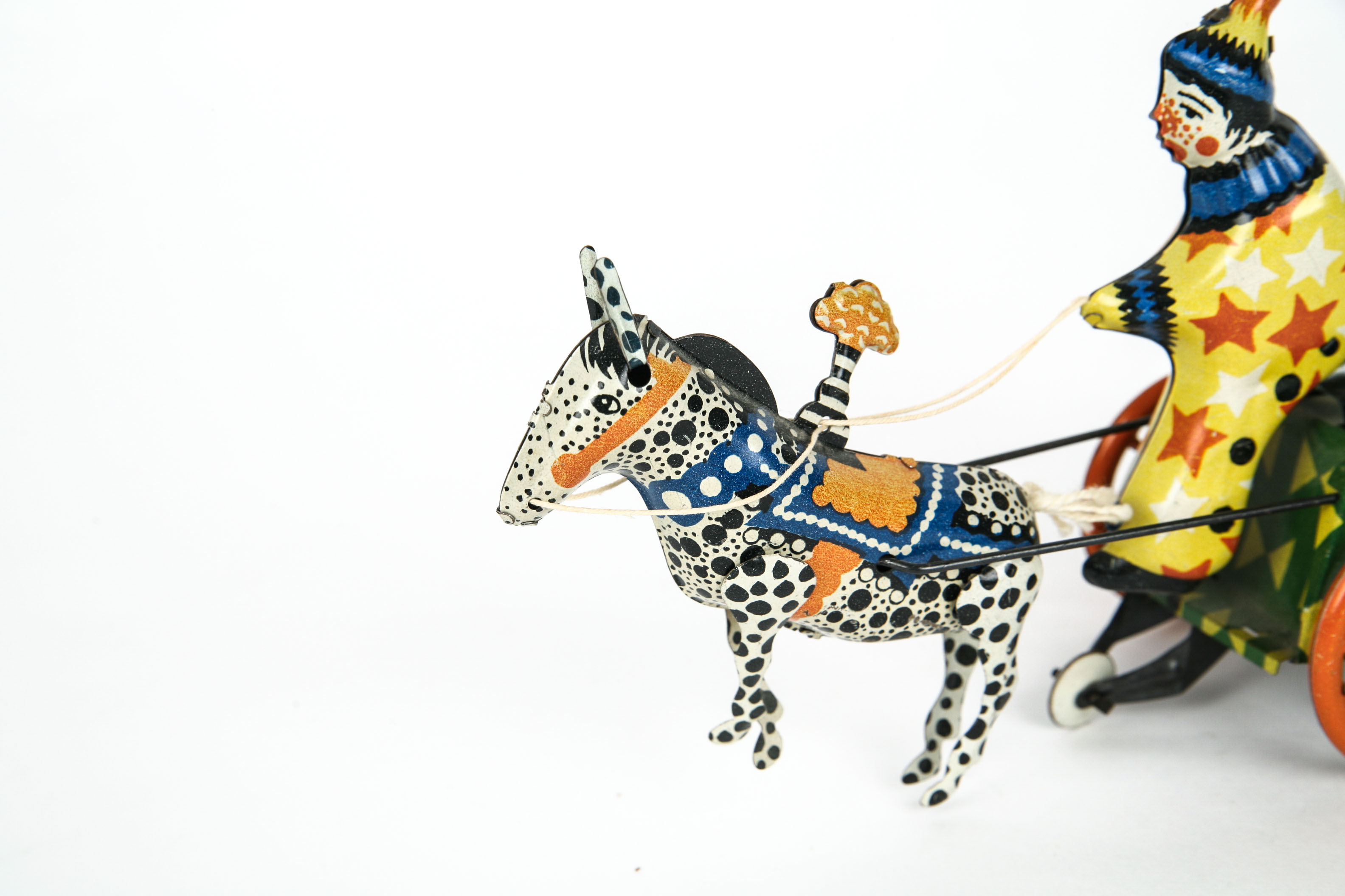 Vintage Tin Wind Up Clown Chariot Toy