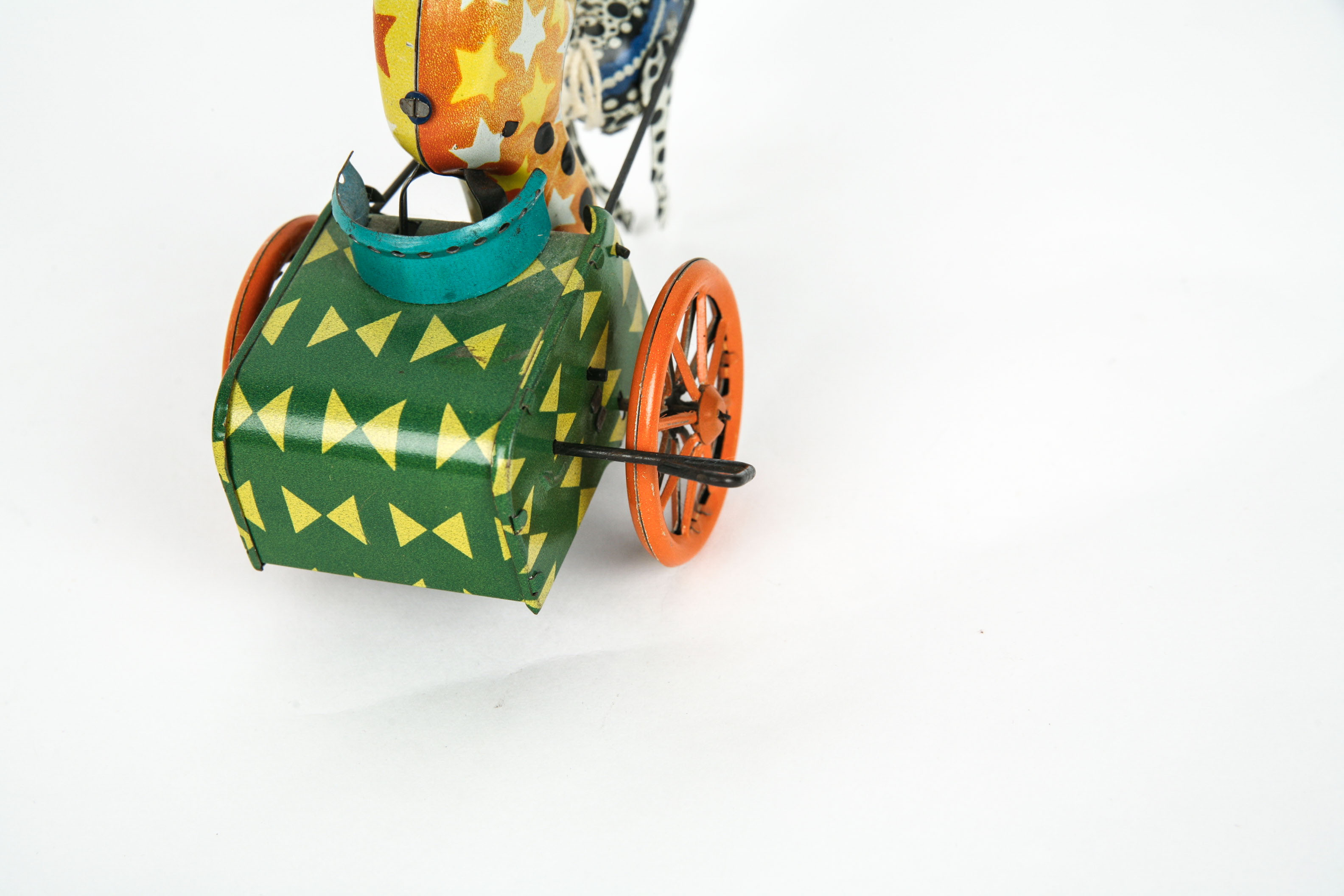 Vintage Tin Wind Up Clown Chariot Toy