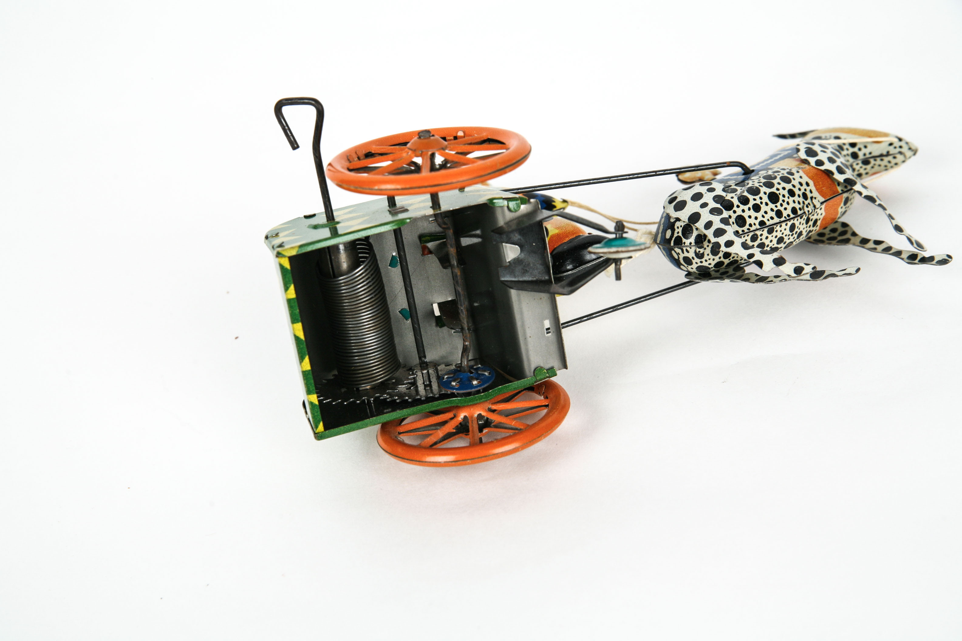 Vintage Tin Wind Up Clown Chariot Toy