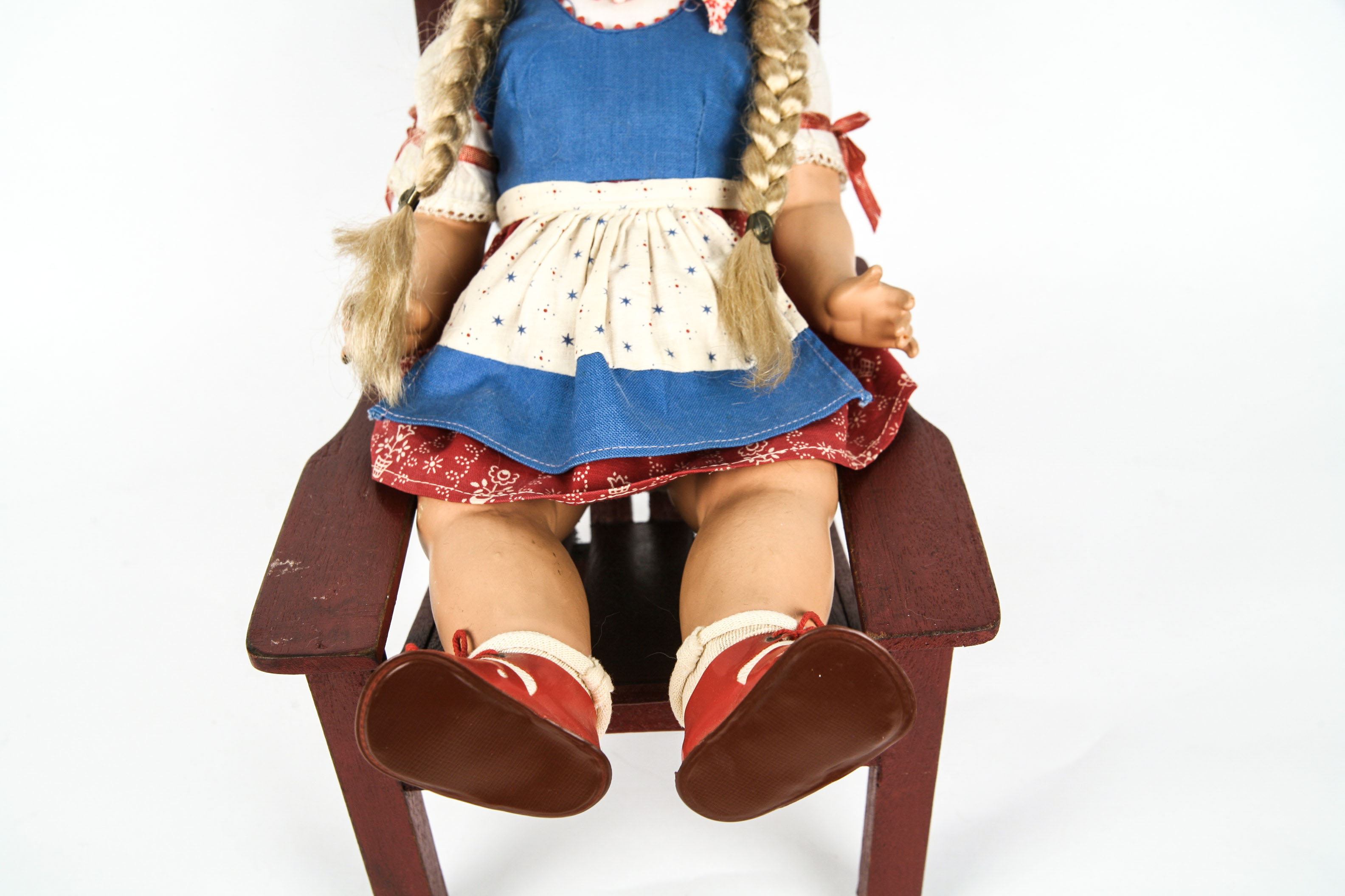 Ma.E Maar Vintage German Doll and Wooden Doll Chair
