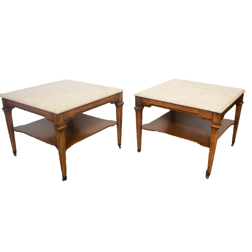 Pair of Mid Century Marble Top Side Tables