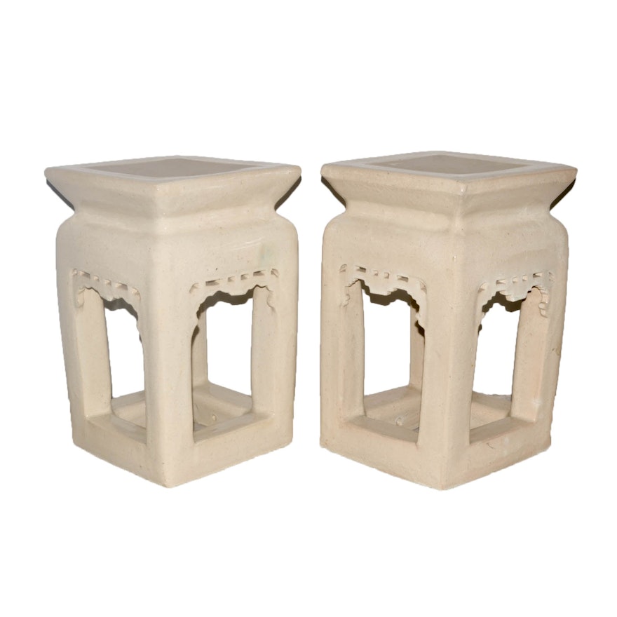 Pair of Small Ceramic Side Tables