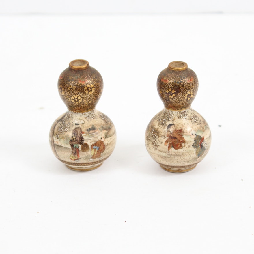 Hand Painted Ceramic Miniature Vase Pair