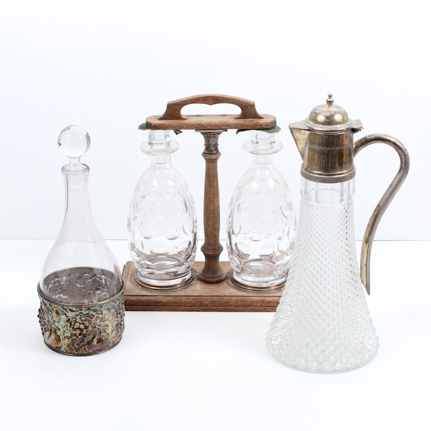 Wooden Tantalus with Hawkes Decanters