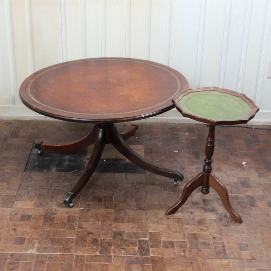 Vintage Round Mahogany Leather Top Coffee Table