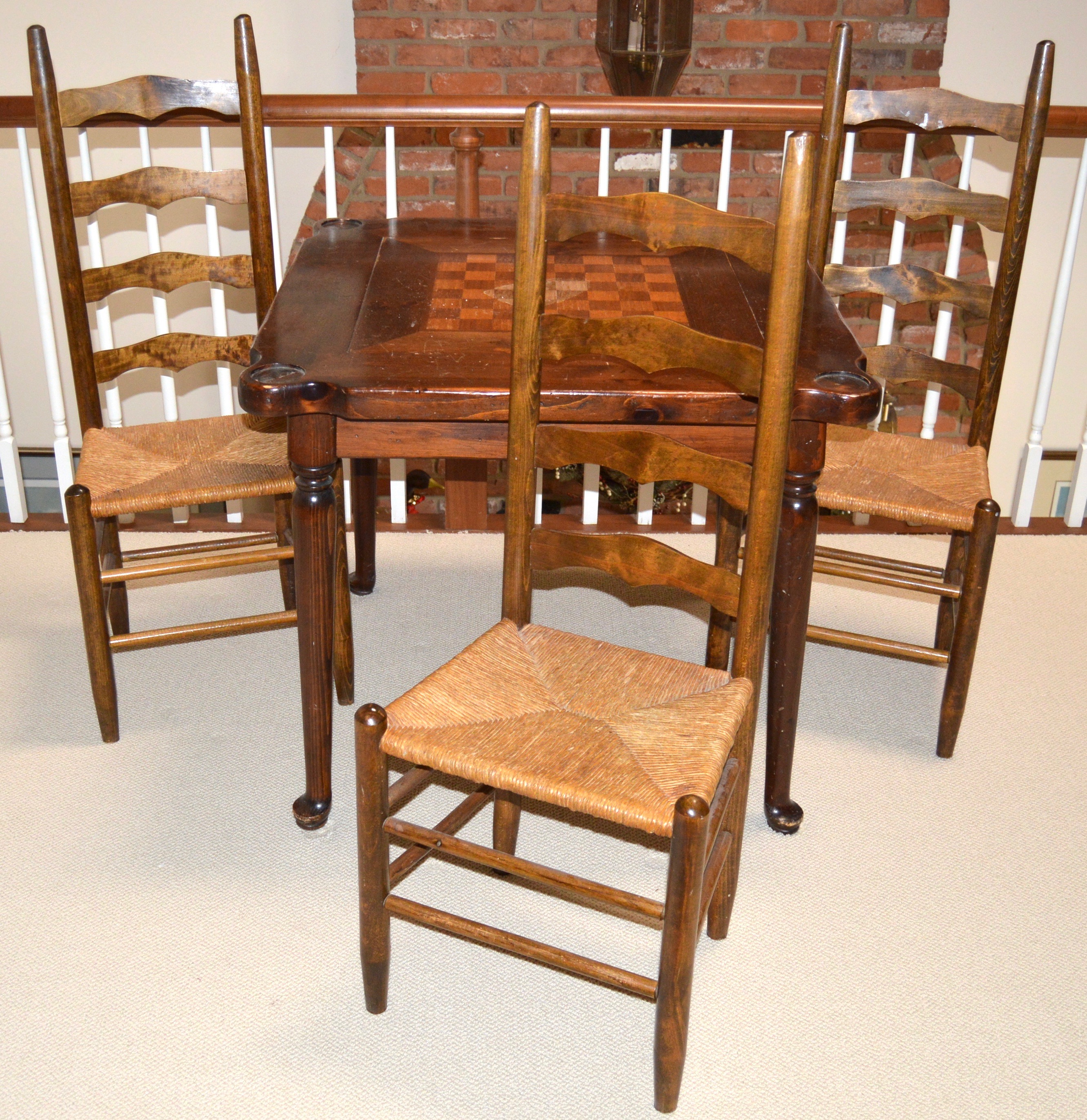 Game Table by Ethan Allen With Ladderback Rush-Seat Chairs