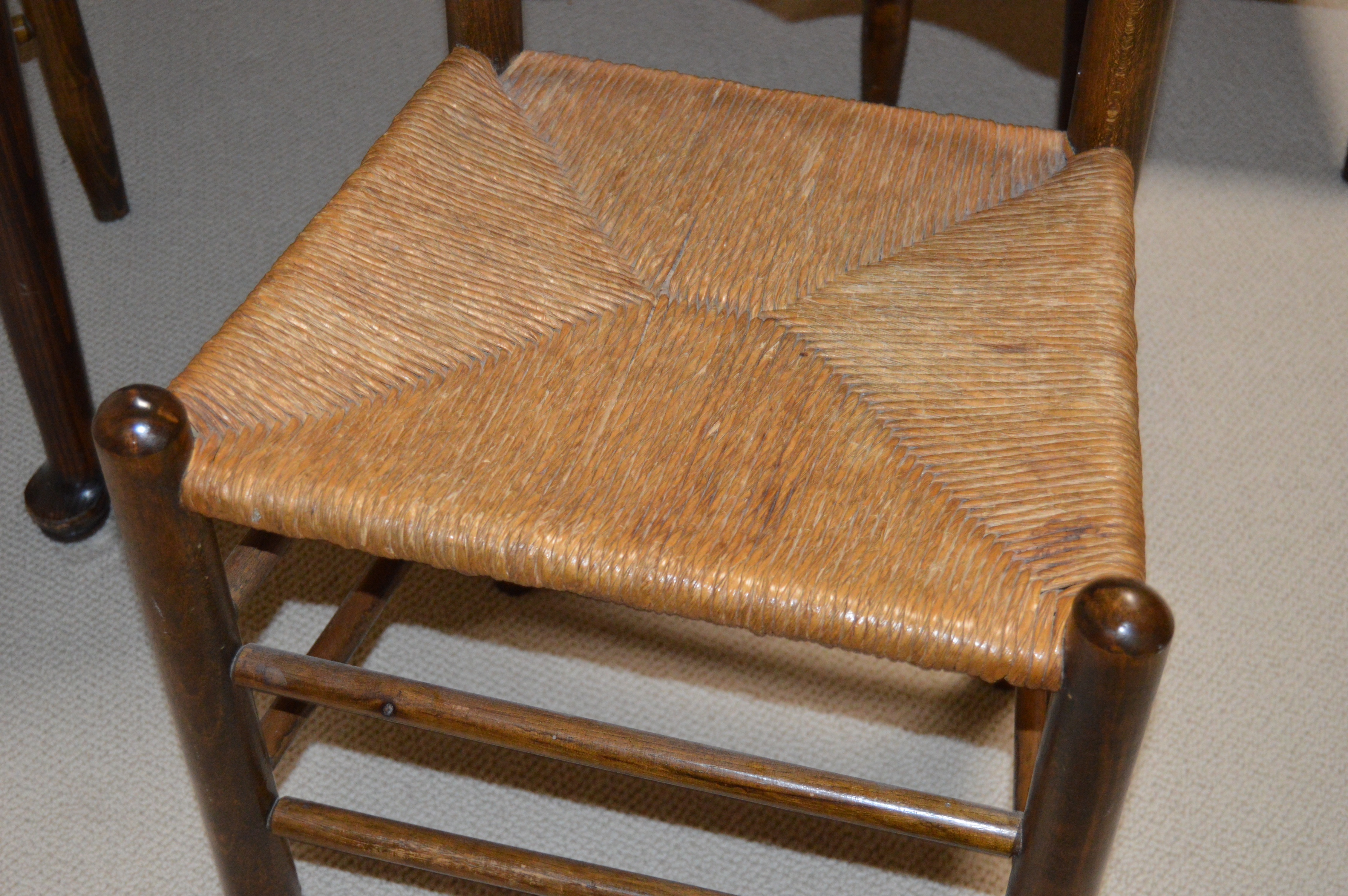 Game Table by Ethan Allen With Ladderback Rush-Seat Chairs