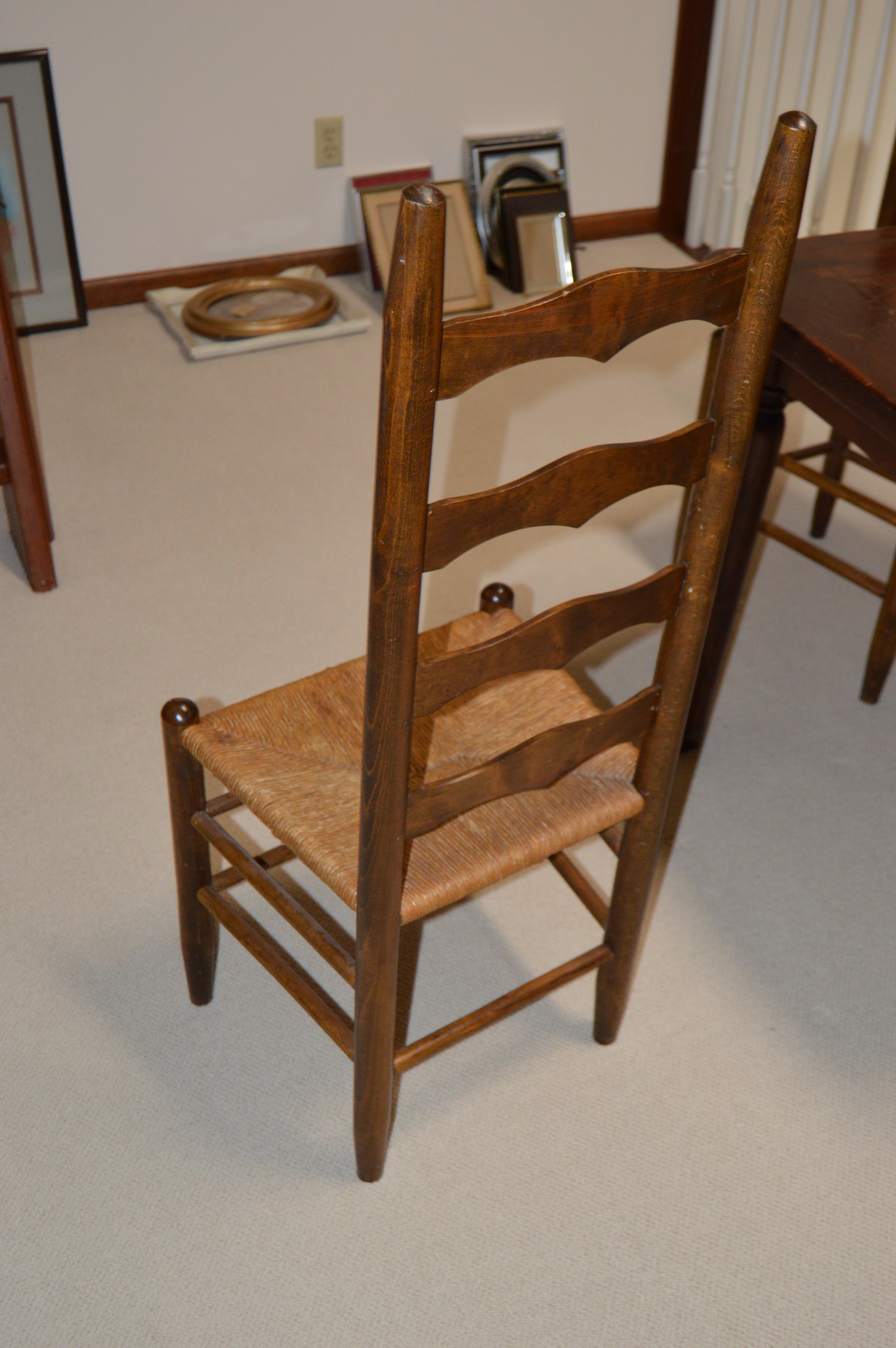 Game Table by Ethan Allen With Ladderback Rush-Seat Chairs