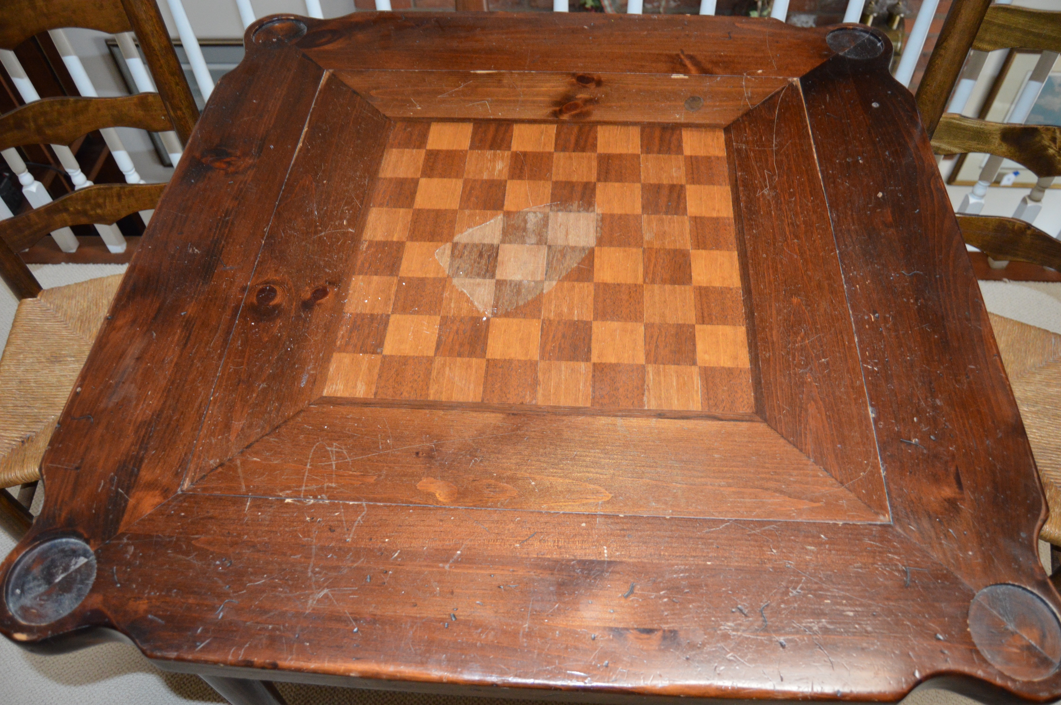 Game Table by Ethan Allen With Ladderback Rush-Seat Chairs