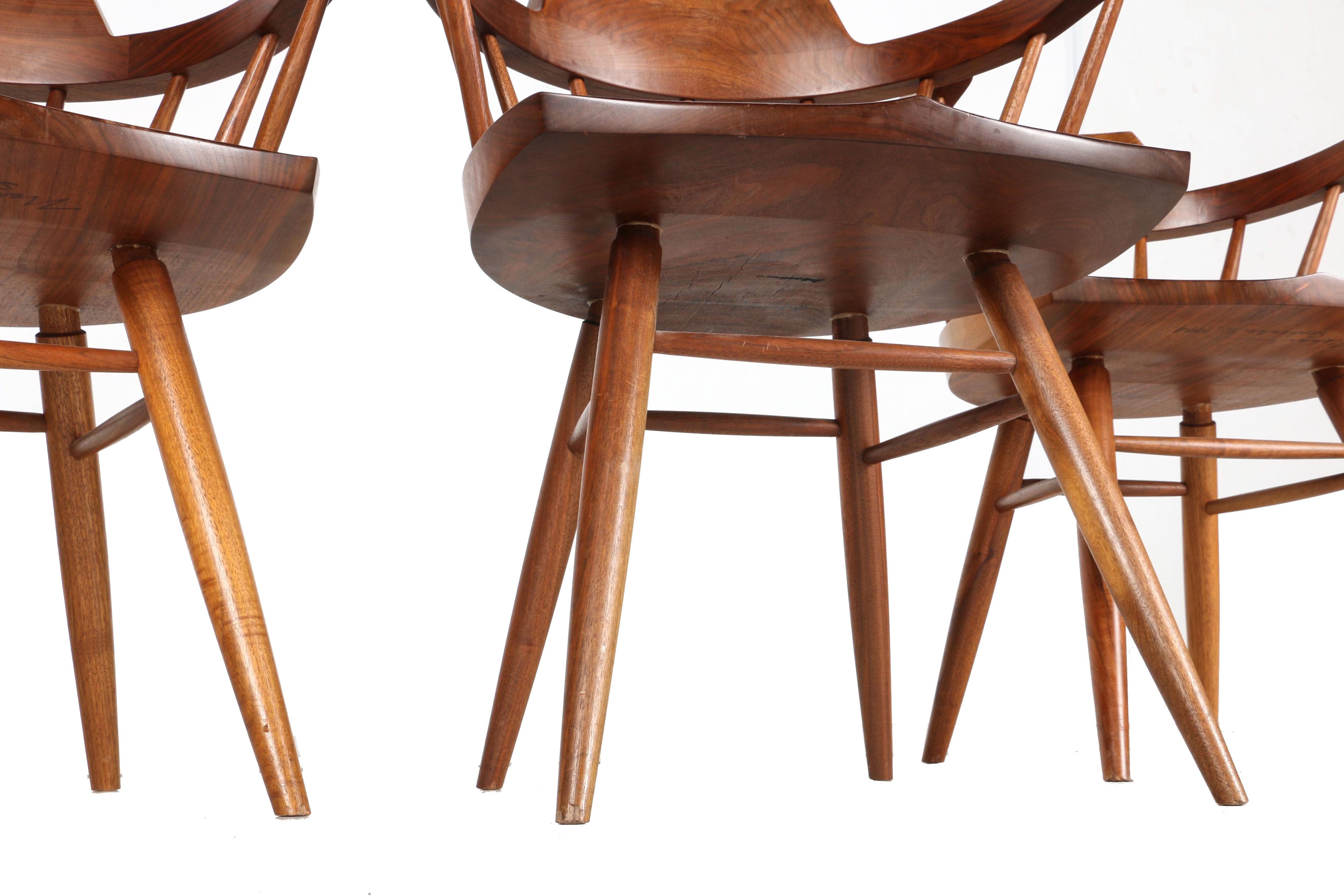 Vintage Nakashima Walnut Dining Armchairs With Provenance