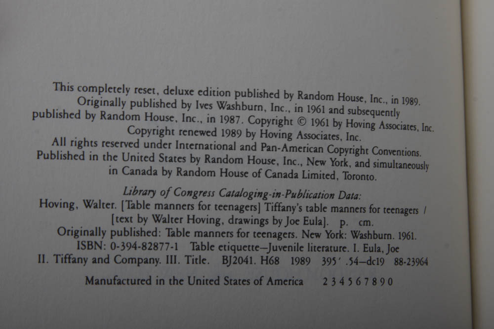 Tiffany's Boxes and "Tiffany's Table Manners For Teenagers" Book