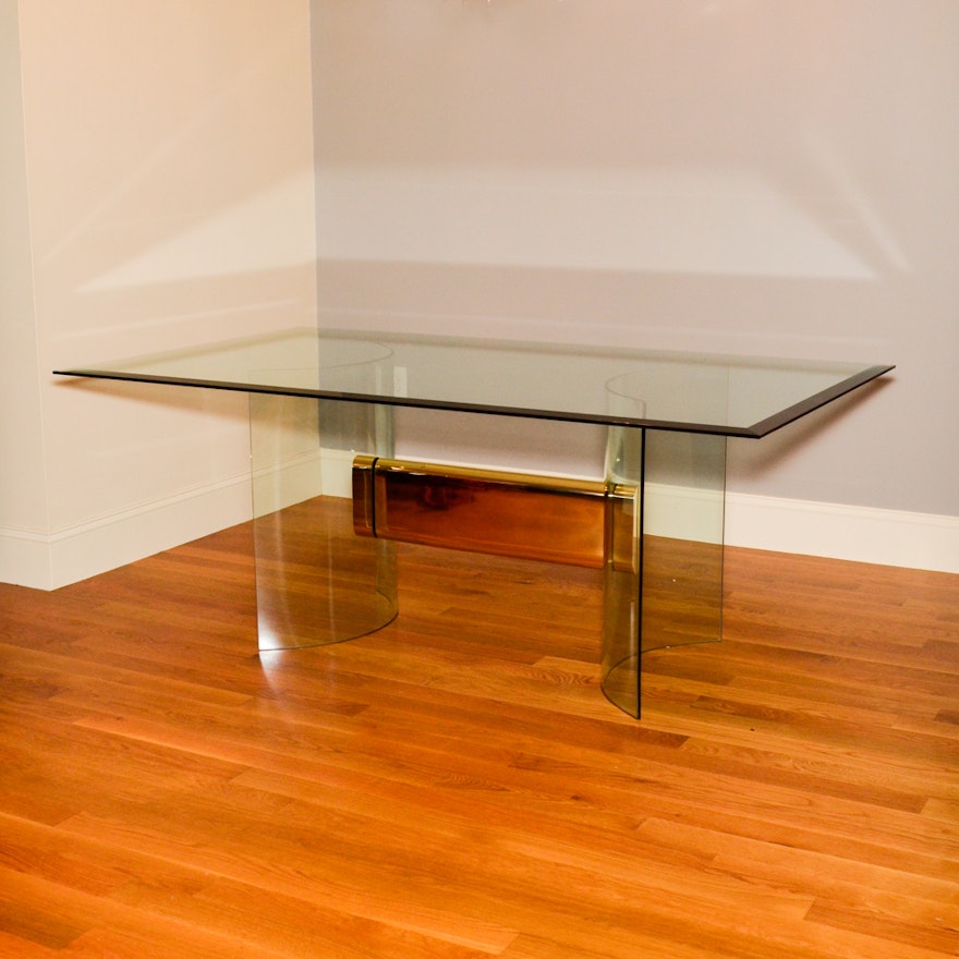 1980s Modern Style Glass and Brass Dining Table