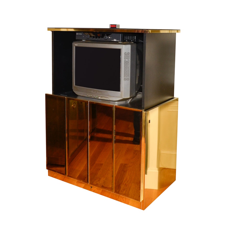 1980s Modern Style Motorized Mirrored Entertainment Cabinet