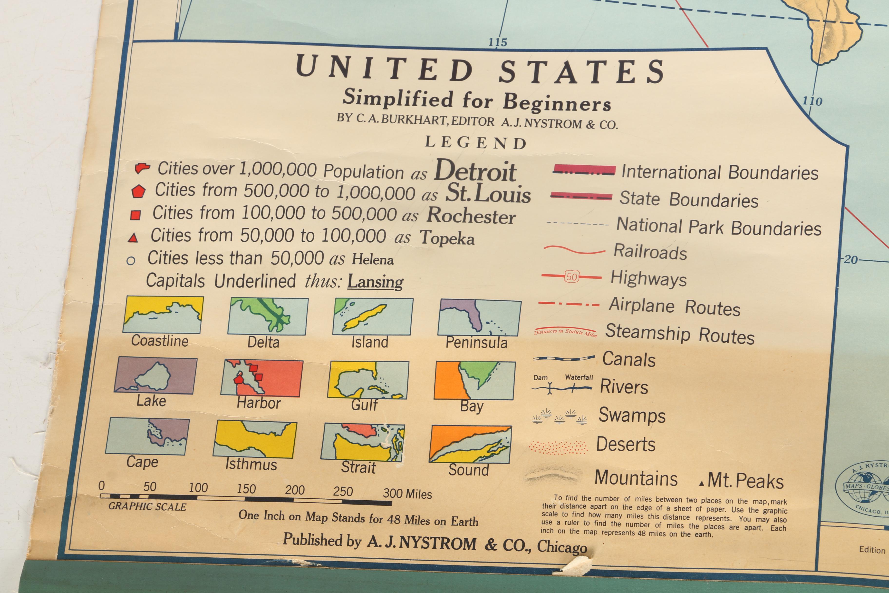 1956 Classroom Map of United States by A.J. Nystrom & Co.