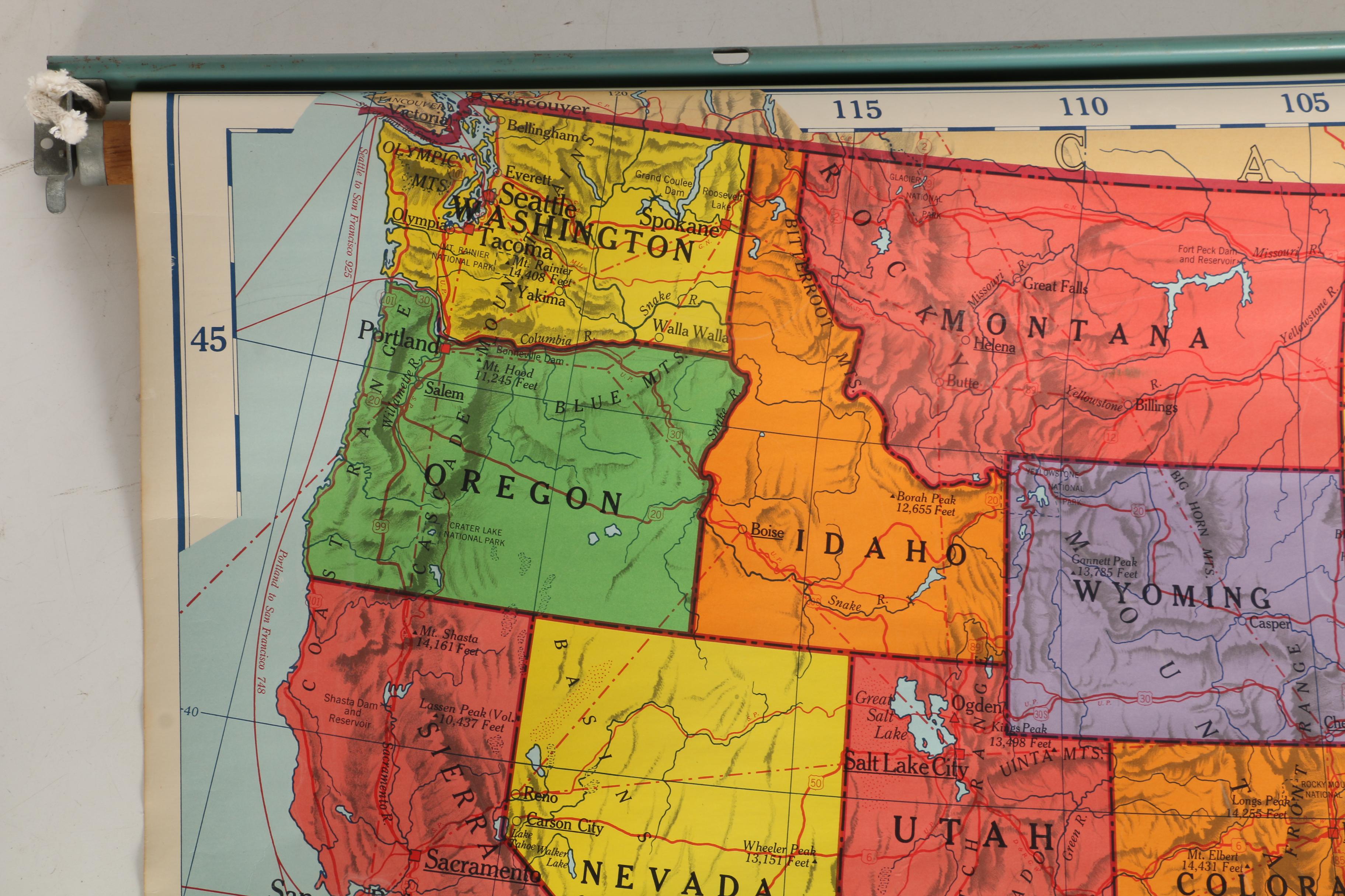 1956 Classroom Map of United States by A.J. Nystrom & Co.