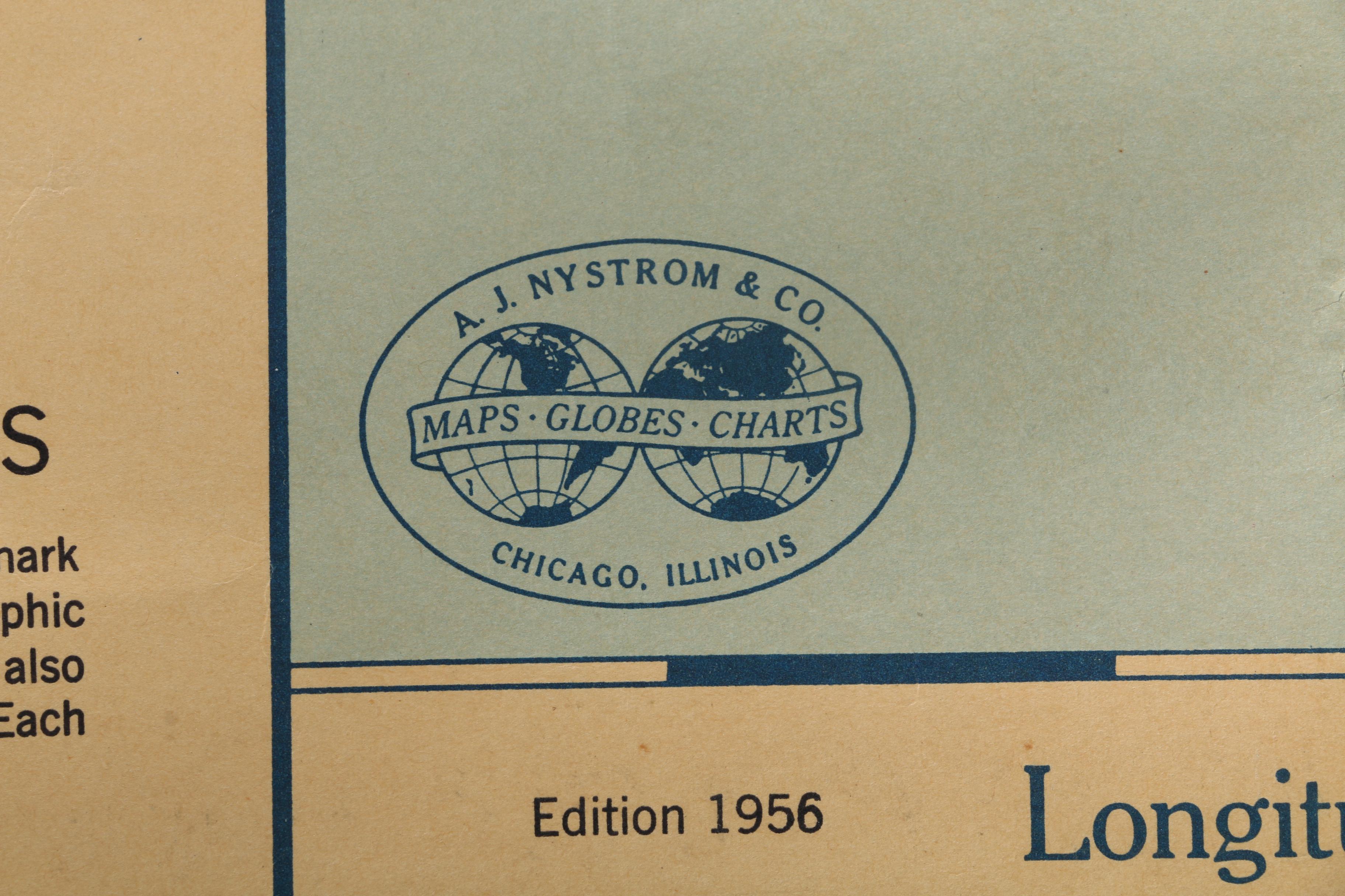 1956 Classroom Map of United States by A.J. Nystrom & Co.