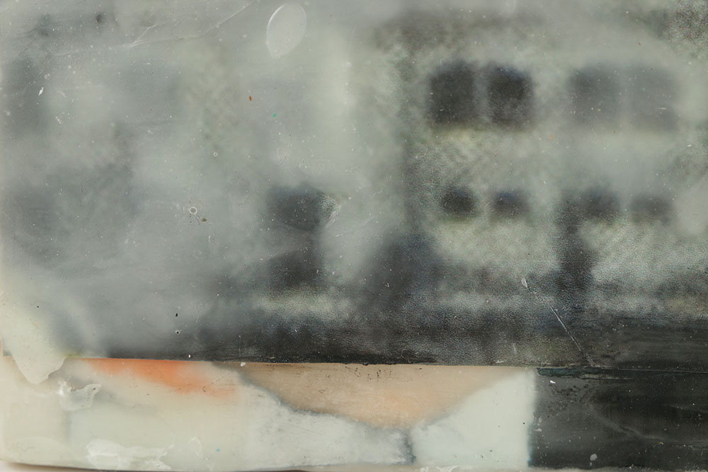 Kim Flora Encaustic and Collage on Panel "View from a Canal"