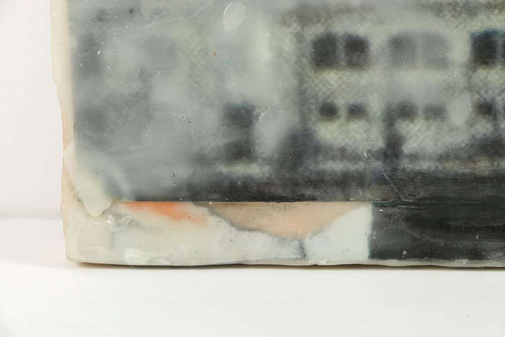 Kim Flora Encaustic and Collage on Panel "View from a Canal"