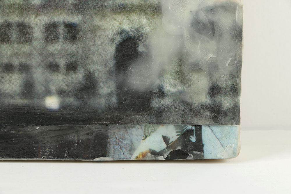 Kim Flora Encaustic and Collage on Panel "View from a Canal"