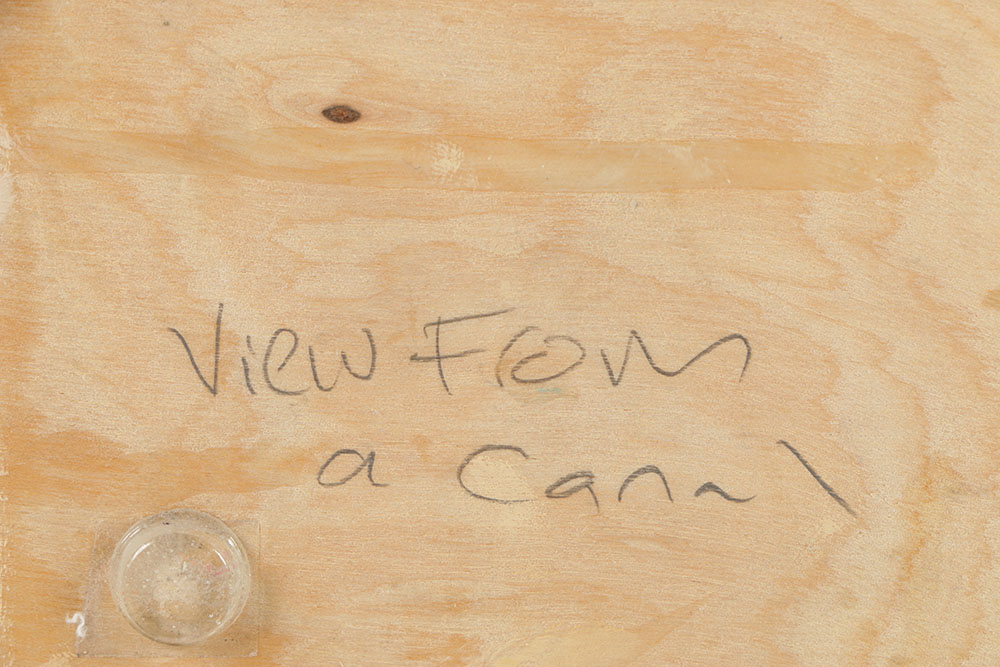 Kim Flora Encaustic and Collage on Panel "View from a Canal"