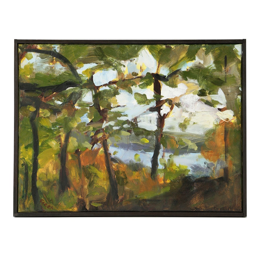 Kim Flora Oil Painting on Canvas "Eden Park Study (of the Ohio River) "
