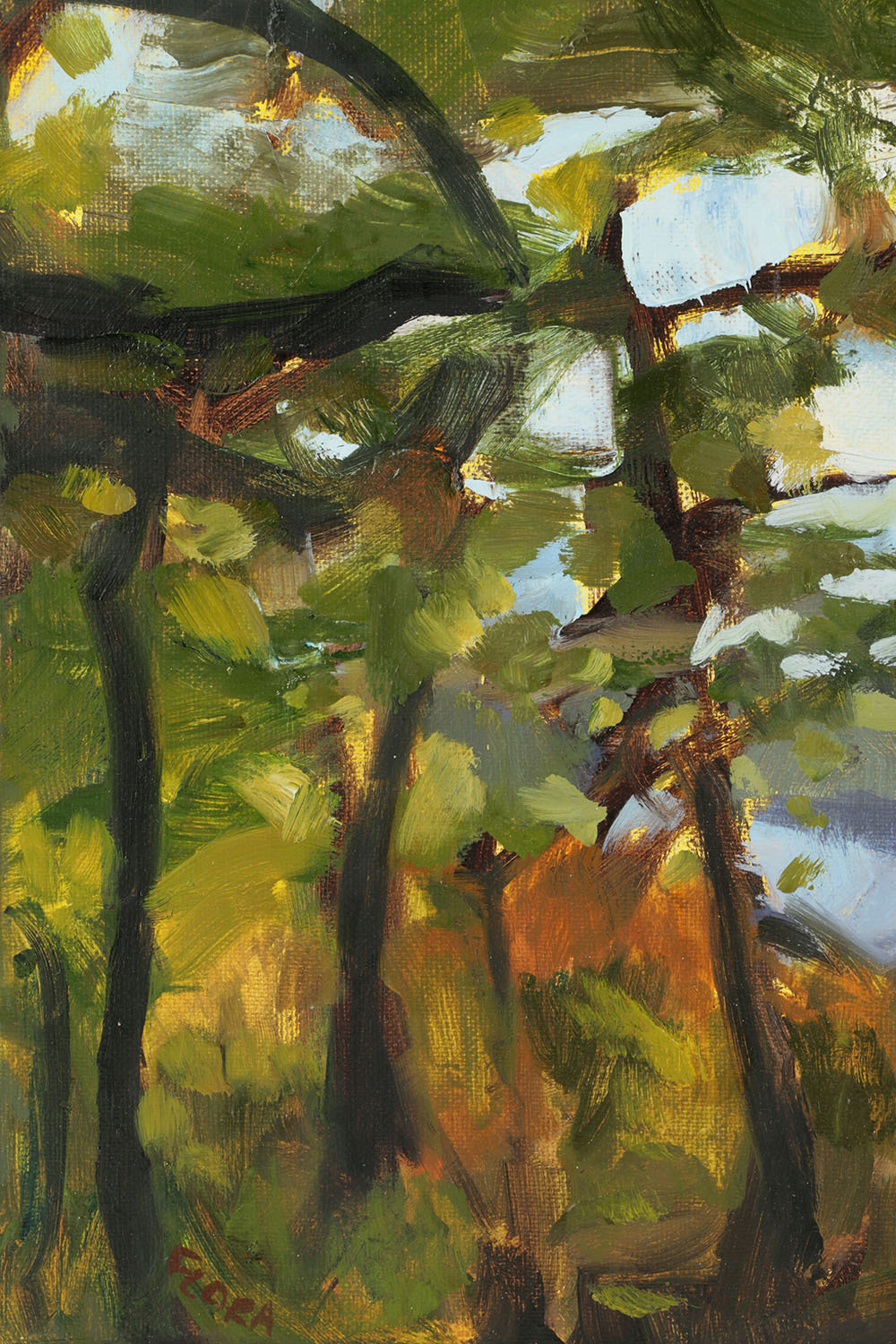 Kim Flora Oil Painting on Canvas "Eden Park Study (of the Ohio River) "