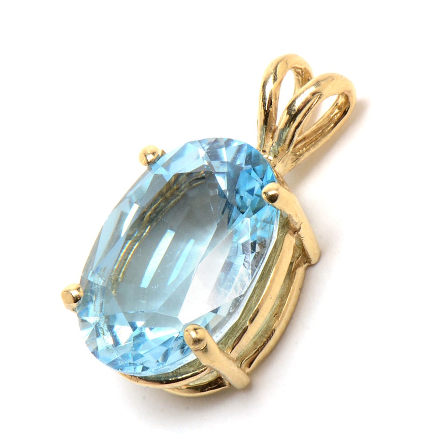 14K Yellow Gold 10.40 CTS Natural Blue Topaz Pendant